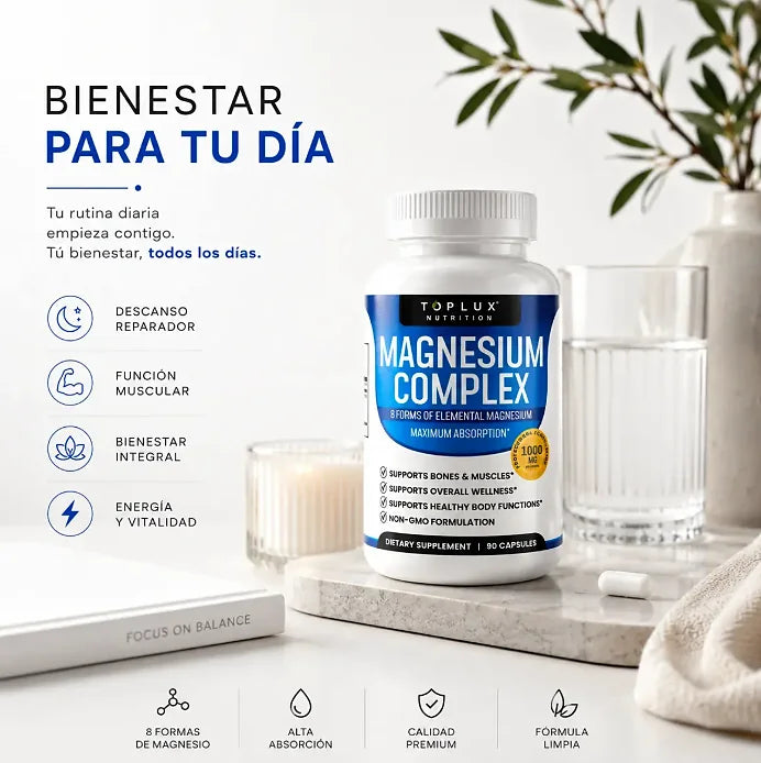 Magnesio Complex 8 en 1 – Magnesio de Espectro Completo 1000mg (60 Cápsulas)
