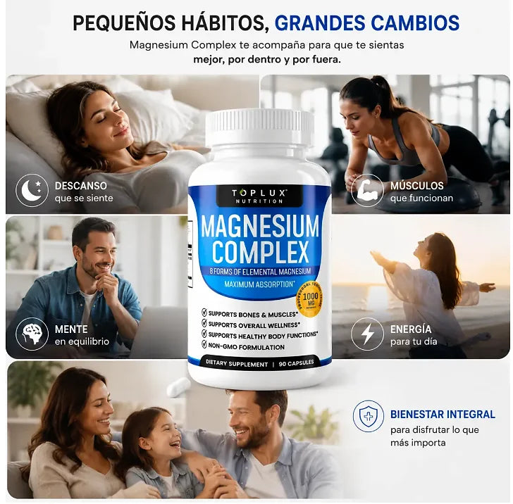 Magnesio Complex 8 en 1 – Magnesio de Espectro Completo 1000mg (60 Cápsulas)