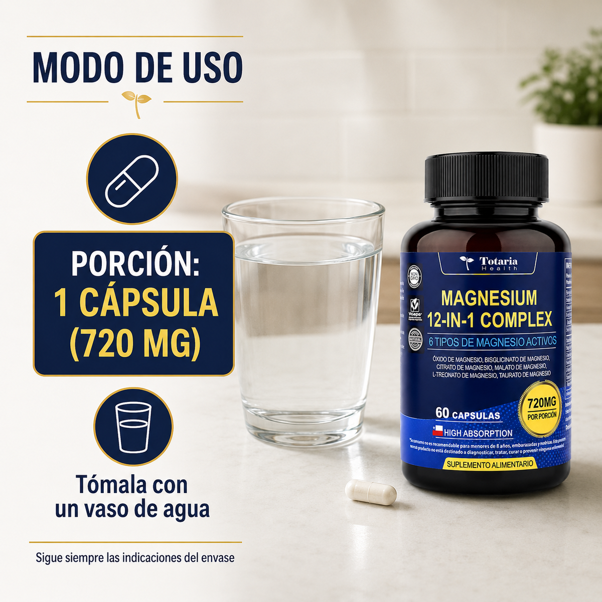 Magnesio Complex 12 en 1 – Totaria Health (60 Cápsulas)