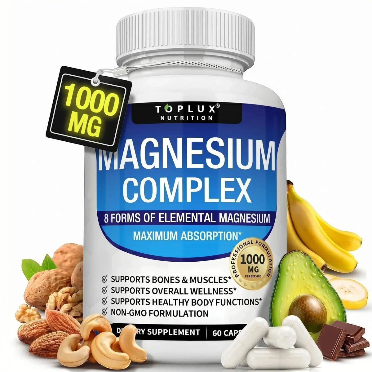Magnesio Complex 8 en 1 – Magnesio de Espectro Completo 1000mg (60 Cápsulas)